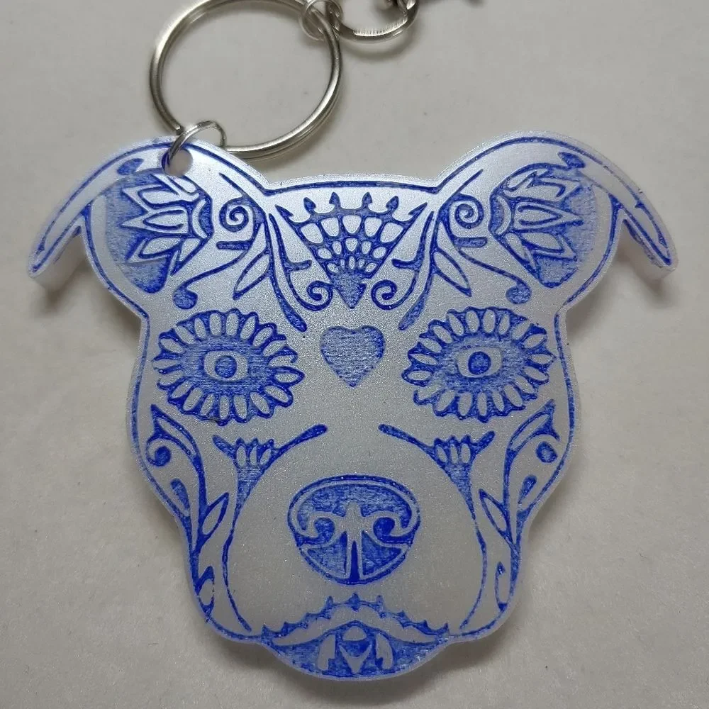 Keychain White Pitbull Sugar Skull